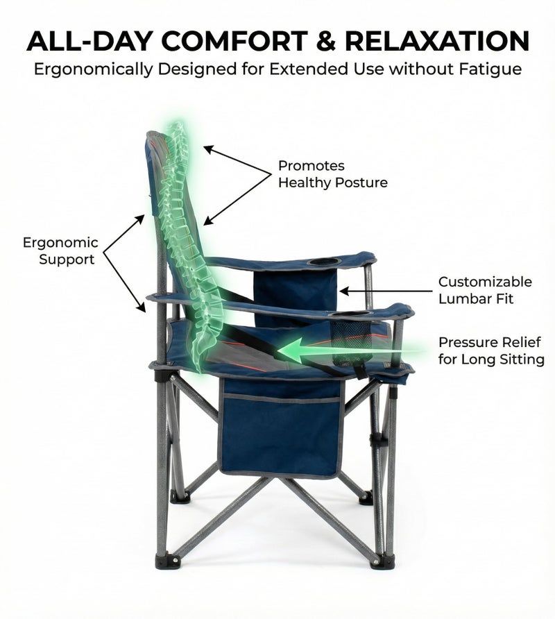 FAIR WIND Oversized Camping Chair 500LBS Capacity Heavy Duty Padded Folding Chair for Heavy People Portable Lawn Chair with Adjustable Lumbar Support, Cooler Bag & Cup Holder for Outdoor, Beach - Image 3