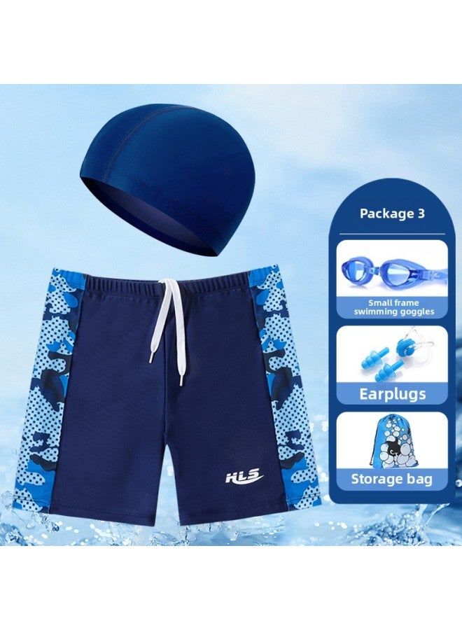Loquat Children's Swimming Trunks Boys' Quick-drying Swimming Trunks Beach Teenagers Professional Swimming Trunks Training Middle And Big Children Boxer Shorts-Color:906 Camouflage Blue Six-piece Set (with - Image 5