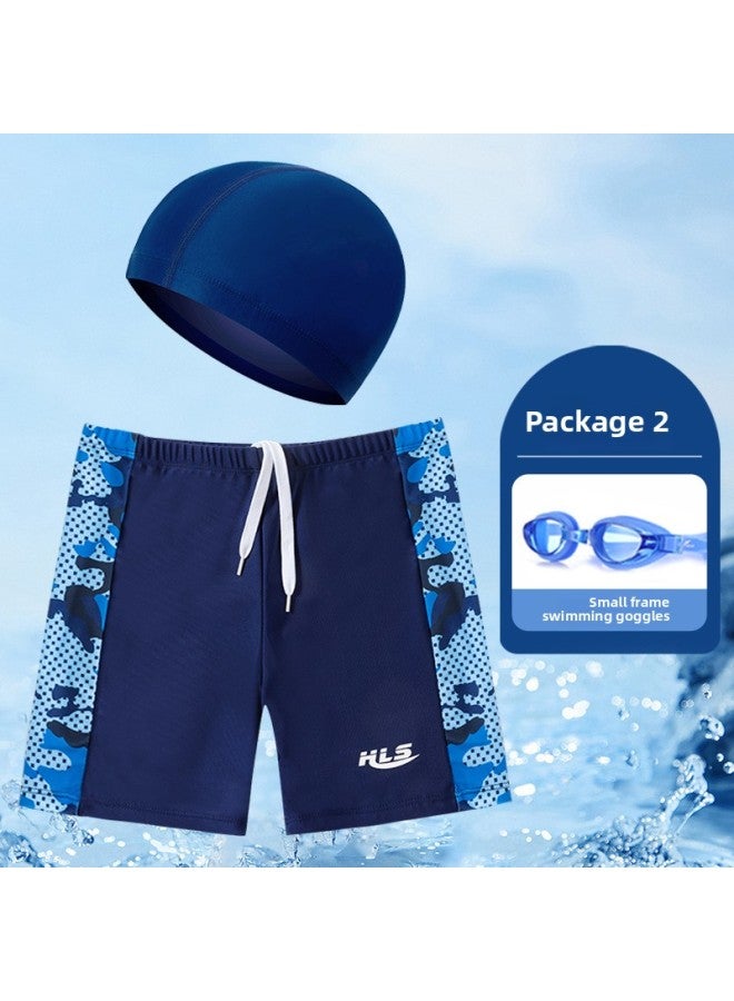 Loquat Children's Swimming Trunks Boys' Quick-drying Swimming Trunks Beach Teenagers Professional Swimming Trunks Training Middle And Big Children Boxer Shorts-Color:906 Camouflage Blue Six-piece Set (with - Image 4