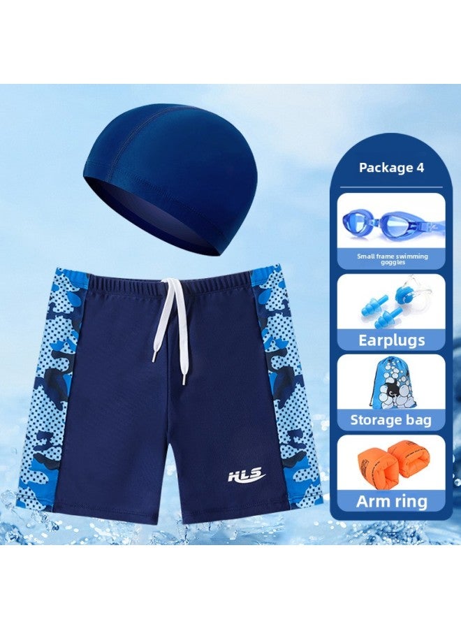 Loquat Children's Swimming Trunks Boys' Quick-drying Swimming Trunks Beach Teenagers Professional Swimming Trunks Training Middle And Big Children Boxer Shorts-Color:906 Camouflage Blue Six-piece Set (with - Image 2