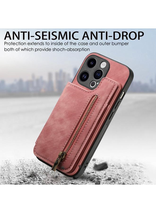 زبون جراب خلفي بسحاب من الجلد بتصميم كلاسيكي لهاتف iPhone 12 Pro - Image 2