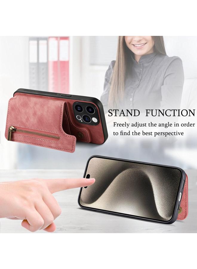 زبون جراب خلفي بسحاب من الجلد بتصميم كلاسيكي لهاتف iPhone 12 Pro - Image 4