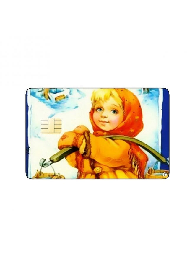 RKN PRINTED BANK CARD STICKER Cute Girl Vintage Art In Snow - Image 1