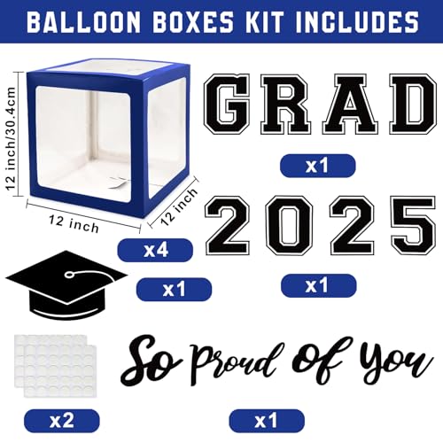 QIYANPAX Navy Blue Graduation Decorations Class of 2025 - Balloons Boxes with Letters 2025 GRAD So Proud of You - Complete Party Supplies for High School & College Celebrations - Image 2