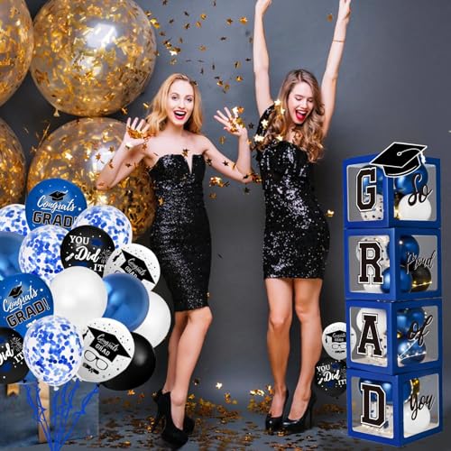 QIYANPAX Navy Blue Graduation Decorations Class of 2025 - Balloons Boxes with Letters 2025 GRAD So Proud of You - Complete Party Supplies for High School & College Celebrations - Image 5