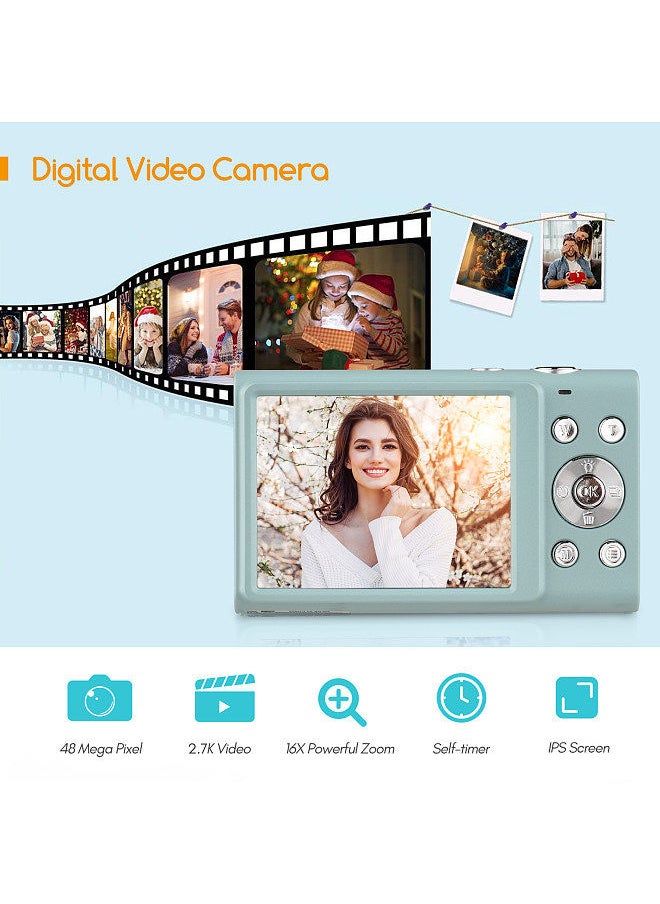 Generic - Andoer 2.7K Digital Camera Compact Video Camcorder 48MP Auto Focus 2.88 Inch IPS Screen 16X Zoom Anti-shake Face Detact Smile Capture Built-in LED Fill Light with Carry Bag Wrist Strap 2pcs Batteries - Image 1