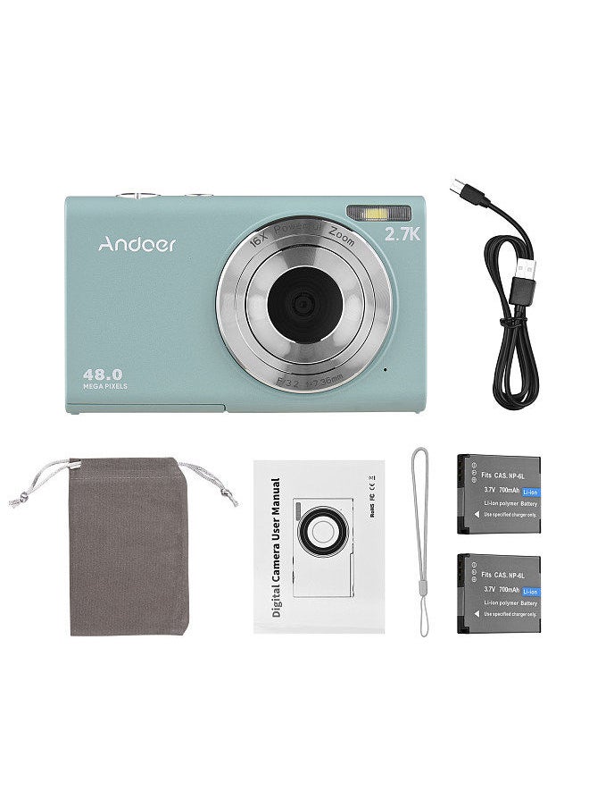 Generic - Andoer 2.7K Digital Camera Compact Video Camcorder 48MP Auto Focus 2.88 Inch IPS Screen 16X Zoom Anti-shake Face Detact Smile Capture Built-in LED Fill Light with Carry Bag Wrist Strap 2pcs Batteries - Image 1