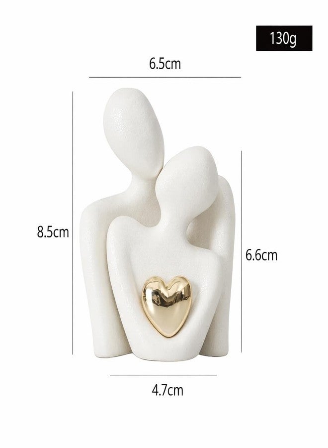Vendola 8.5 CM Height Ceramic Couple Figurine with Golden Heart - Abstract Romantic Sculpture Showpiece for Home Decor, Home Decoration Items for Living Room, for Couple (White) - Image 2
