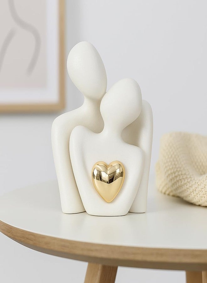 Vendola 8.5 CM Height Ceramic Couple Figurine with Golden Heart - Abstract Romantic Sculpture Showpiece for Home Decor, Home Decoration Items for Living Room, for Couple (White) - Image 3