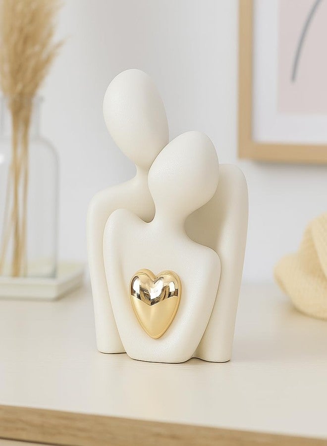Vendola 8.5 CM Height Ceramic Couple Figurine with Golden Heart - Abstract Romantic Sculpture Showpiece for Home Decor, Home Decoration Items for Living Room, for Couple (White) - Image 4