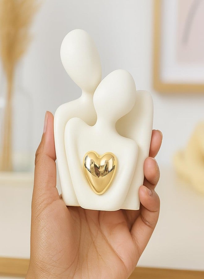 Vendola 8.5 CM Height Ceramic Couple Figurine with Golden Heart - Abstract Romantic Sculpture Showpiece for Home Decor, Home Decoration Items for Living Room, for Couple (White) - Image 5