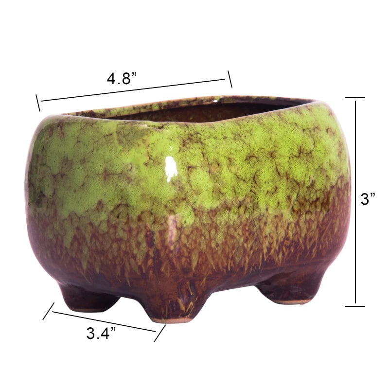 ARTKETTY Succulent Pots - 4.7 Inch Ceramic Succulent Planters Pots with Drainage Set of 5, Rectangular Bonsai Pots with Bamboo Trays Small Pots for Indoor Cactus Flower Plants for Home Office Decor - Image 4