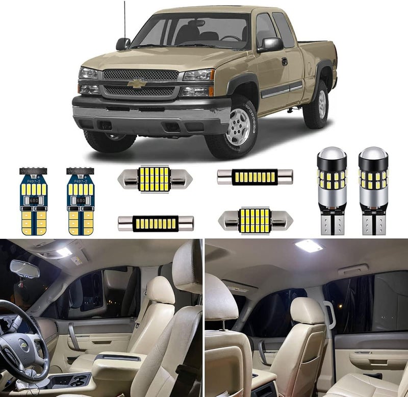 AUTOGINE 12 Piece White Interior LED Lights Kit for Chevrolet Silverado/GMC Sierra (1999-2006) - Image 1