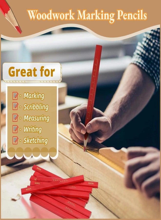 Naroote Carpenter Pencils, 10 Red Octagonal Hard Pencils for Woodworking & Concrete Marking - Image 2