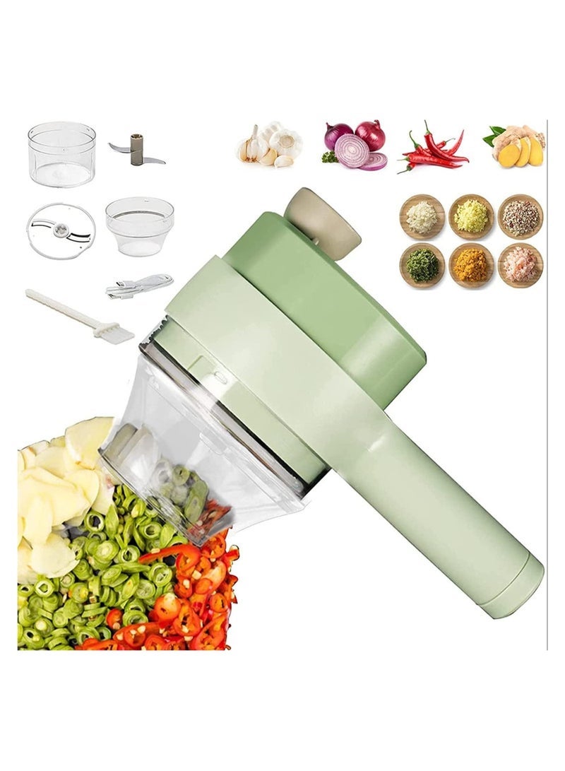 4 in 1 Portable Electric Vegetable Cutter Set,Gatling Vegetable Chopper Mini Wireless Food Processor,Garlic Chili Onion Celery Ginger Meat Garlic Chopper with Brush - Image 1