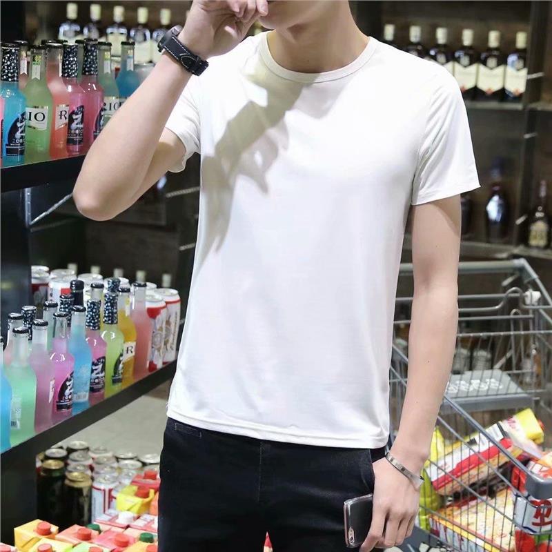 Mens Summer Ice Silk Loose Casual Sportswear Set Short Sleeve pure white T-shirt 