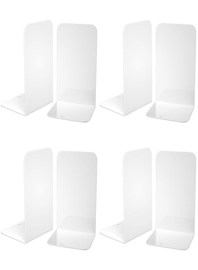 VFINE Bookends 4 Pairs, White Metal Book Ends, Bookends for Shelves, Book Stopper for Heavy Books, Book Dividers for Home Office - Image 1