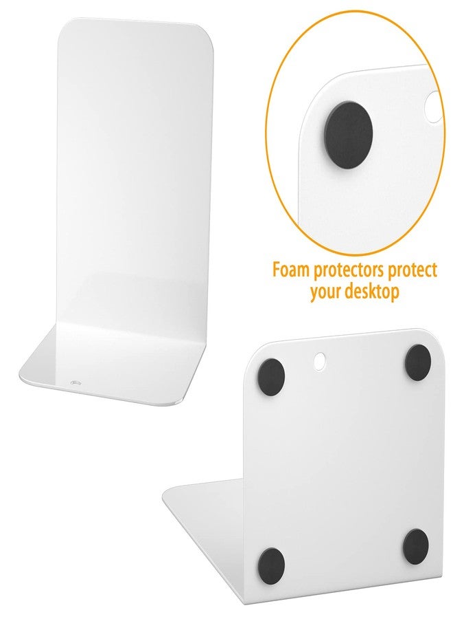 VFINE Bookends 4 Pairs, White Metal Book Ends, Bookends for Shelves, Book Stopper for Heavy Books, Book Dividers for Home Office - Image 5