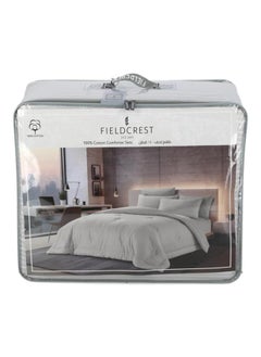 4-Piece Stripe Pattern Cotton Twin Comforter Set Grey FC CT4PCDPST-GRYD