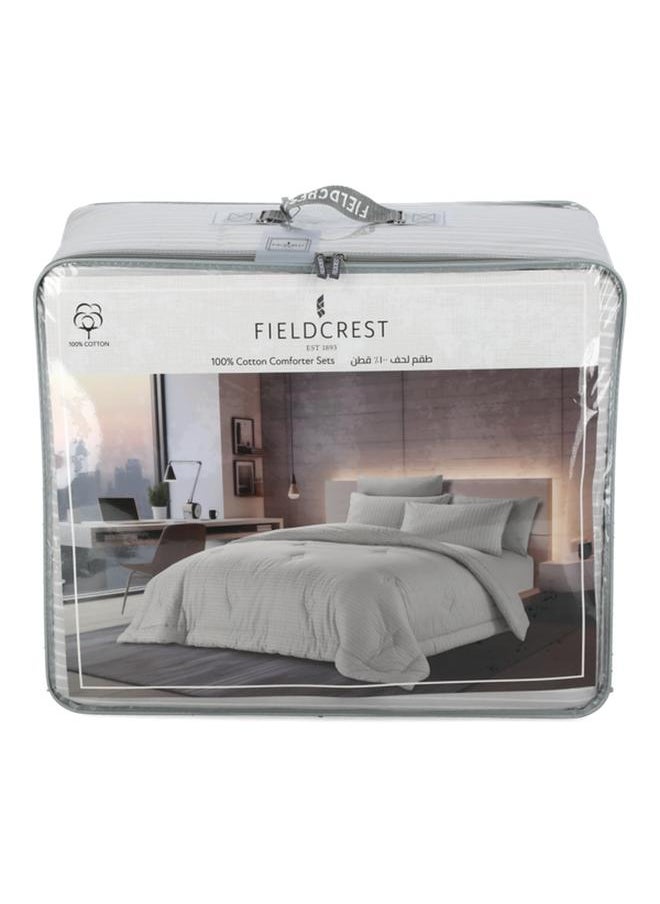 Fieldcrest - 4-Piece Stripe Pattern Cotton Twin Comforter Set Grey FC CT4PCDPST-GRYD - Image 1