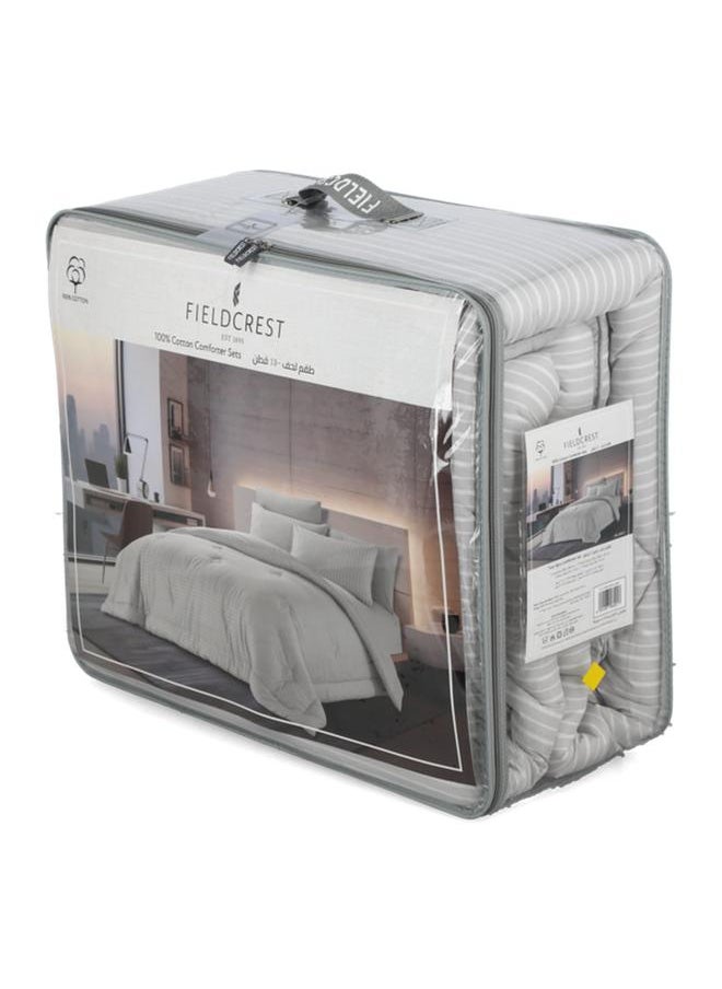 Fieldcrest - 4-Piece Stripe Pattern Cotton Twin Comforter Set Grey FC CT4PCDPST-GRYD - Image 1