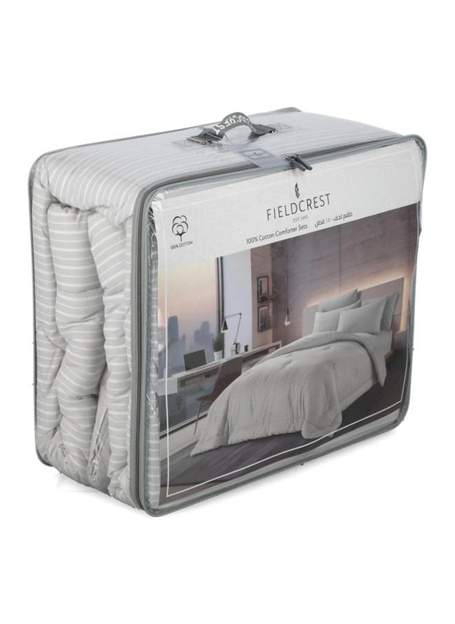 Fieldcrest - 4-Piece Stripe Pattern Cotton Twin Comforter Set Grey FC CT4PCDPST-GRYD - Image 1