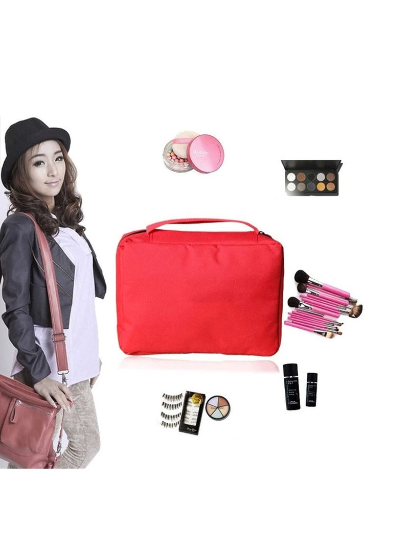 حقائب مستحضرات التجميل المقاومة للماء حقيبة مستحضرات التجميل مع خطاف استلام حقيبة تشطيب محمول (أحمر) - Image 5