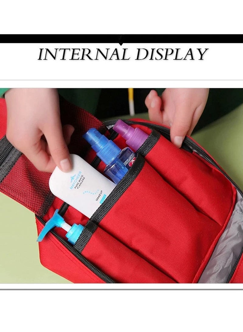 حقائب مستحضرات التجميل المقاومة للماء حقيبة مستحضرات التجميل مع خطاف استلام حقيبة تشطيب محمول (أحمر) - Image 4