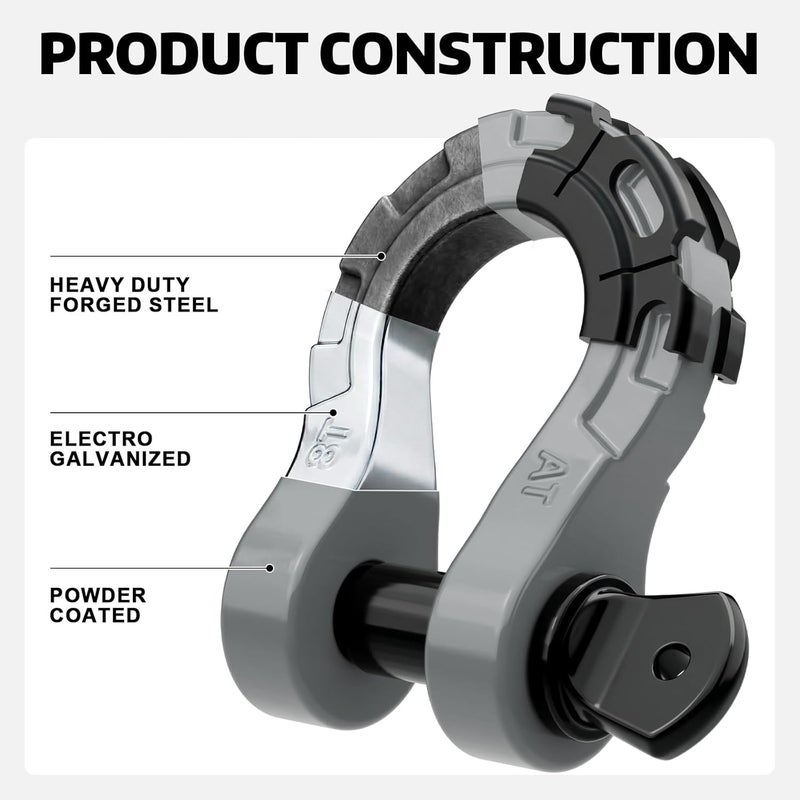 AUTOBOTS D Ring Shackles Heavy Duty(2 Pack) 68,000 lbs Capacity, Stronger Than 3/4" D Shackle, with 7/8" Screw Pin, for Tow Strap Winch Off Road Accessory Vehicle Recovery Gray - Image 4