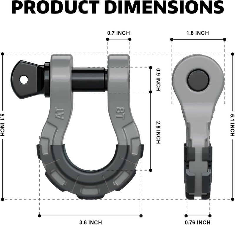 AUTOBOTS D Ring Shackles Heavy Duty(2 Pack) 68,000 lbs Capacity, Stronger Than 3/4" D Shackle, with 7/8" Screw Pin, for Tow Strap Winch Off Road Accessory Vehicle Recovery Gray - Image 5
