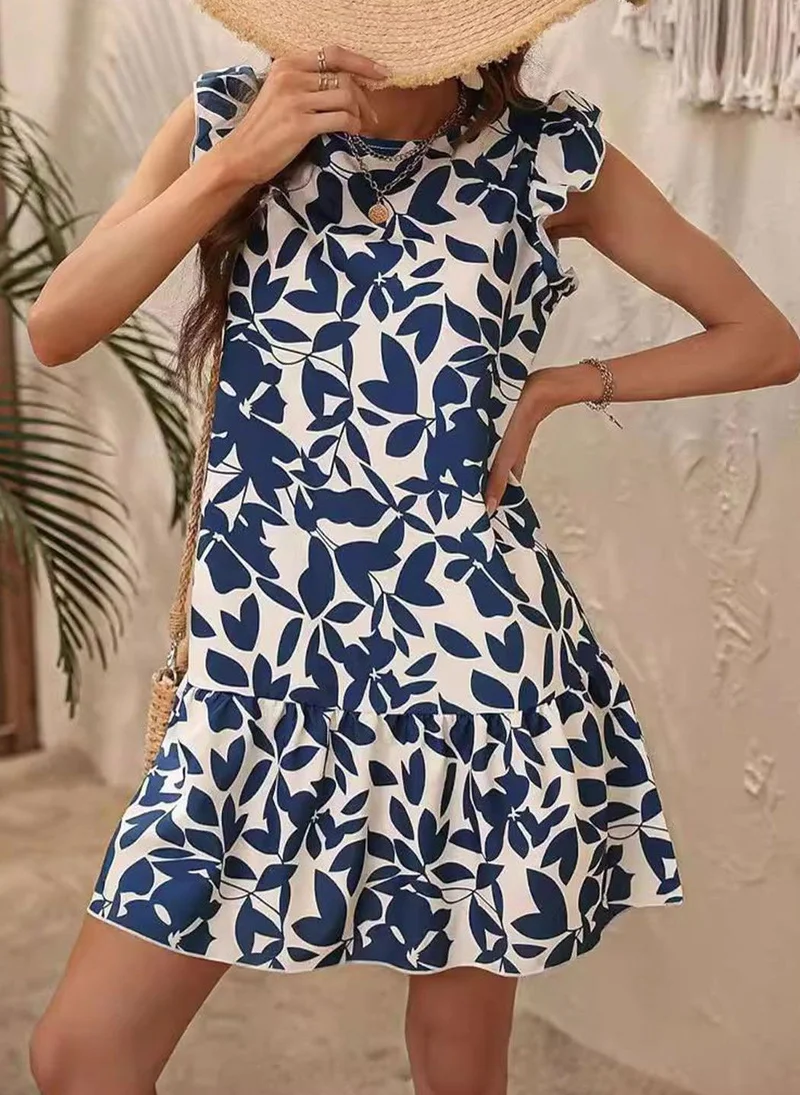 يونيكي Blue Self Design A-Line Dress