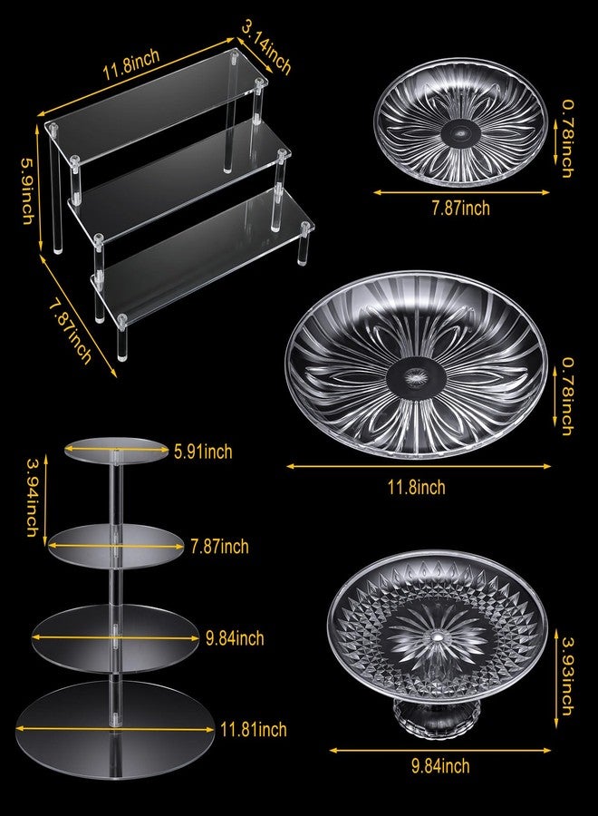 RimCereal 6 Pcs Acrylic Cake Stands Set Include 2 Pcs Display Risers 1 Pcs 4 Tier Cupcake Tower and 3 Clear Round Dessert Trays Cake Table Holder for Wedding Baby Shower Tea Party Decoration (Round) - Image 3