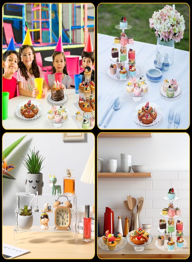 RimCereal 6 Pcs Acrylic Cake Stands Set Include 2 Pcs Display Risers 1 Pcs 4 Tier Cupcake Tower and 3 Clear Round Dessert Trays Cake Table Holder for Wedding Baby Shower Tea Party Decoration (Round) - Image 4