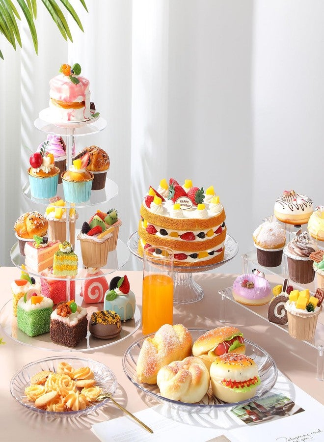 RimCereal 6 Pcs Acrylic Cake Stands Set Include 2 Pcs Display Risers 1 Pcs 4 Tier Cupcake Tower and 3 Clear Round Dessert Trays Cake Table Holder for Wedding Baby Shower Tea Party Decoration (Round) - Image 2