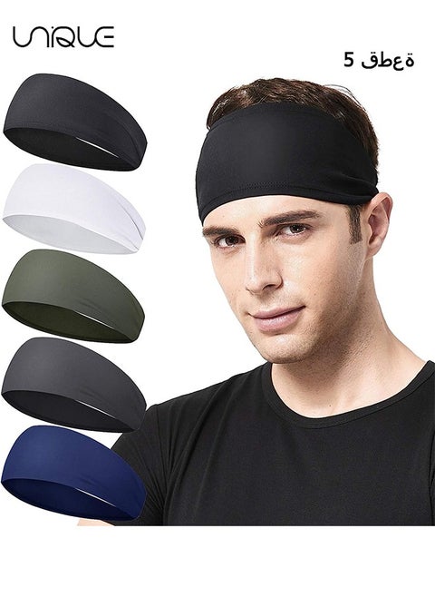 5 Pcs Mens Running Headband, for Running, Cycling, Basketball, Yoga, Fitness Workout Stretchy Unisex Hairband