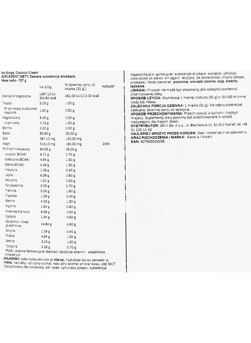 Mutant Iso Surge Coconut Cream 5 lbs - Image 2