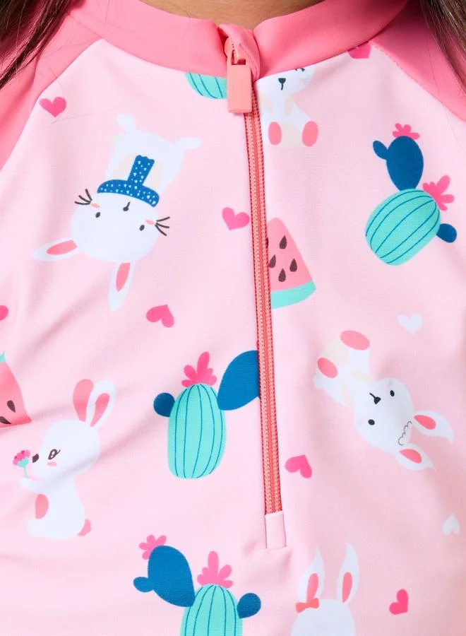 Styli  Styli Girls Pink Bunny Print Swim Dress and Shorts Set for Women | Best Price UAE