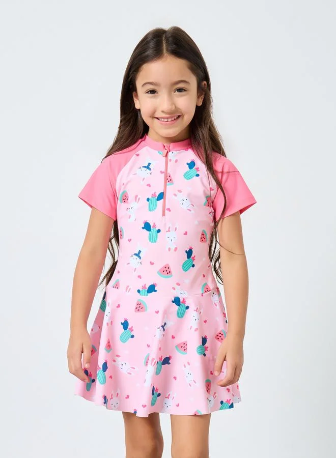 ستايلي بدلة سباحة بطبعة أرنب مع شورت