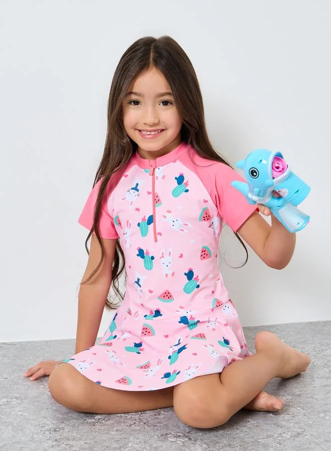 ستايلي بدلة سباحة بطبعة أرنب مع شورت