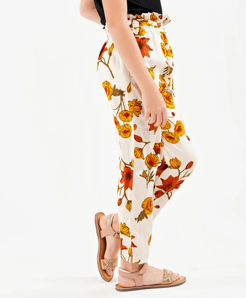 Primo Gino Primo Gino Full Length Pants Floral Print - White