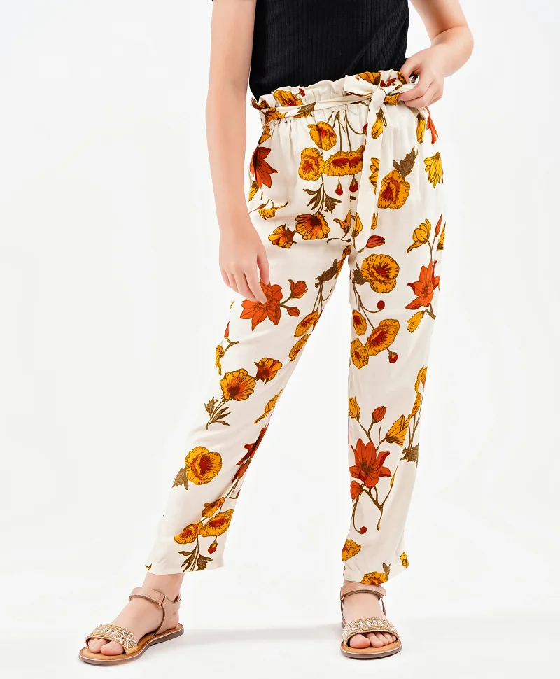 Primo Gino Primo Gino Full Length Pants Floral Print - White