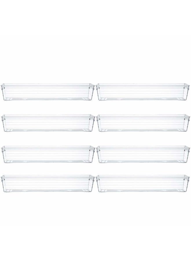 Backerysupply Clear Plastic Drawer Organizer Tray for Vanity Cabinet (12”×3”×2”，Set of 8),Storage Tray for Makeup, Kitchen Utensils, Jewelries, and Gadgets - Image 1