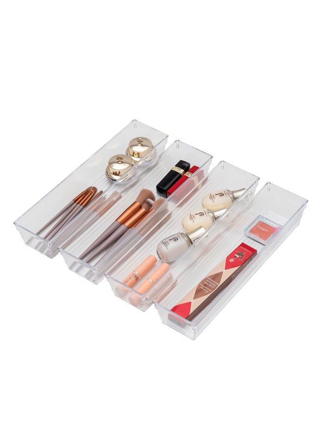 Backerysupply Clear Plastic Drawer Organizer Tray for Vanity Cabinet (12”×3”×2”，Set of 8),Storage Tray for Makeup, Kitchen Utensils, Jewelries, and Gadgets - Image 3