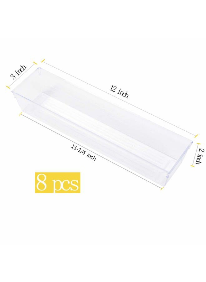 Backerysupply Clear Plastic Drawer Organizer Tray for Vanity Cabinet (12”×3”×2”，Set of 8),Storage Tray for Makeup, Kitchen Utensils, Jewelries, and Gadgets - Image 2