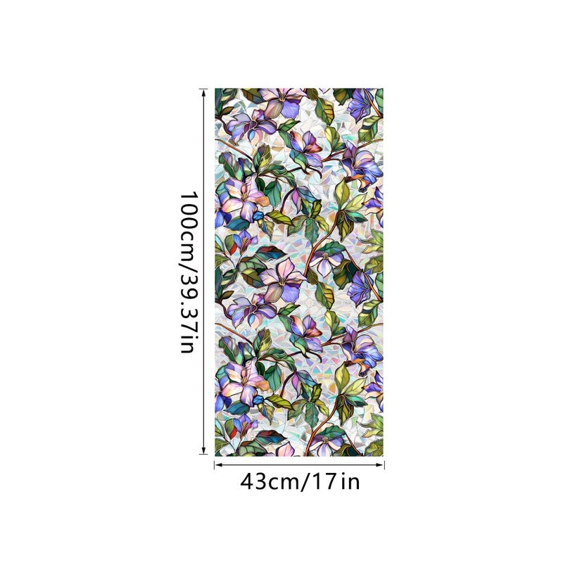 Yeysynana Window Film, Decorative Purple Flowers Stained Static Glass Window Clings Stickers for Home Office Living Room Bedroom Glass Windows Door Decor 16.93 x 39.37 Inches - Image 2