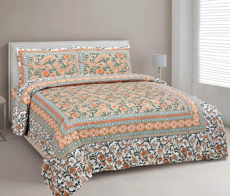 PURE COMFORT 100% Cotton Super King Size Double Bedsheet with 2 Pillow Covers, King, Orange - Image 3