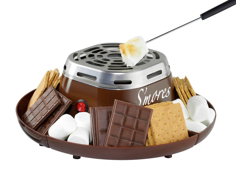 Nostalgia Tabletop Indoor Electric S'mores Maker - Smores Kit With Marshmallow Roasting Sticks and 4 Trays for Graham Crackers, Chocolate, and Marshmallows - Movie Night Supplies - Brown - Image 1