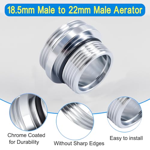 XNTONG - Faucet Aerator Adapter, Male Thread M18.5 to Male Thread M22, Copper Plated Chrome Faucet Adapter, Suitable for Kitchen Faucet Adapter Kit Connection, (M18.5-M22) - Image 5