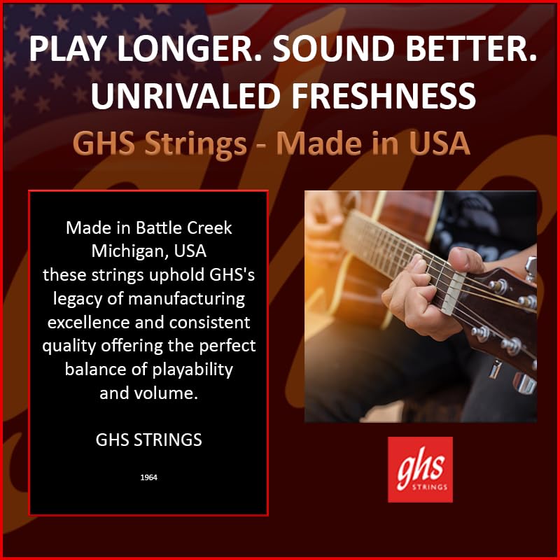 GHS Strings – Phosphor Bronze Acoustic Guitar Strings – Warm, Rich Tone, Balanced & Long-Lasting - For Acoustic, Fingerstyle, Strumming, Country, Rock, S325 Set (L) Light Gauge 13-56, 6 PACK - Image 5
