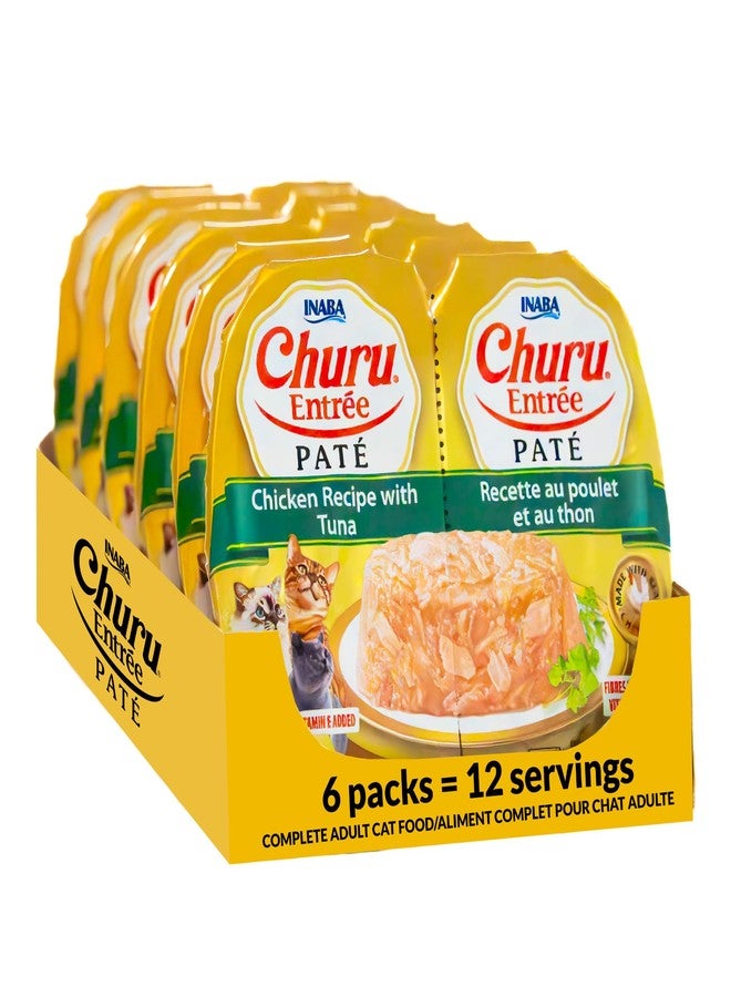 INABA Churu Entrée Pate for Cats, Grain-Free, High Protein & Moisture, Prebiotic Wet Cat Food, 1.23oz. per Serving, 12 Servings, Chicken Recipe with Tuna - Image 1
